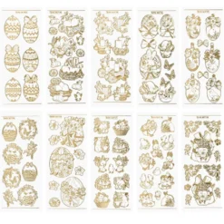 Gravur-Stickerbogen, Ostern, transparent/gold, 10 Bogen