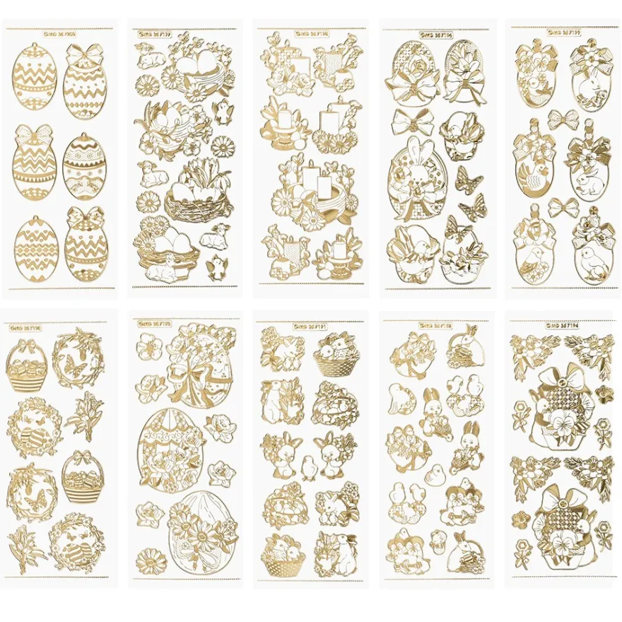 Gravur-Stickerbogen, Ostern, transparent/gold, 10 Bogen