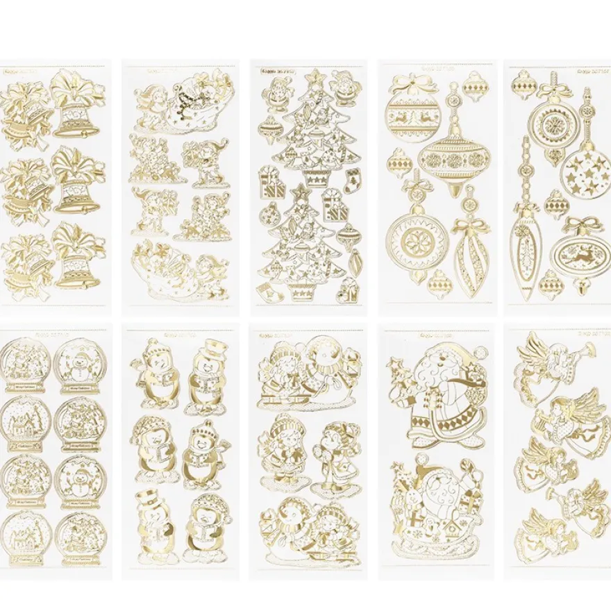 Gravur-Stickerbogen, Winter/Weihnachten, 10cm x 23cm, transparent/gold, 10 Bogen