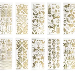 Gravur-Stickerbogen, Winter/Weihnacht 2, 10cm x 23cm, transparent/gold, 10 Bogen