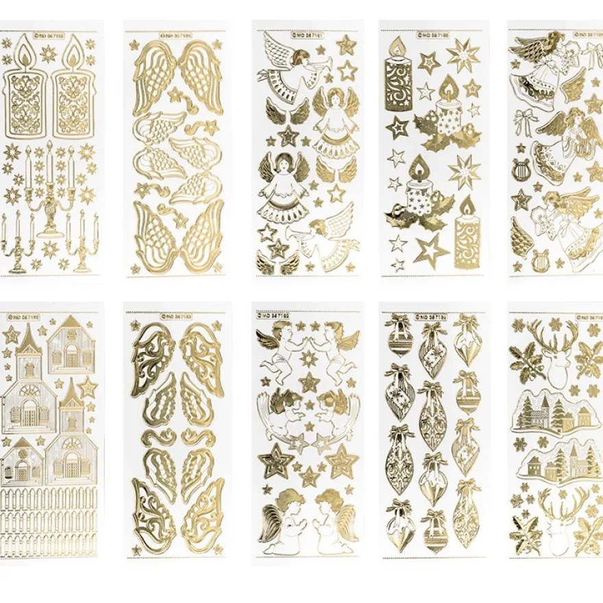 Gravur-Stickerbogen, Winter/Weihnacht 2, 10cm x 23cm, transparent/gold, 10 Bogen
