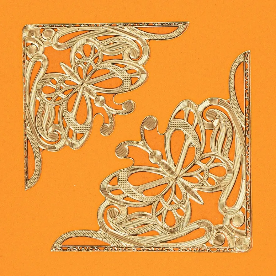 Gravur-Sticker, Eck-Ornamente, transparent/gold, 10 Bogen