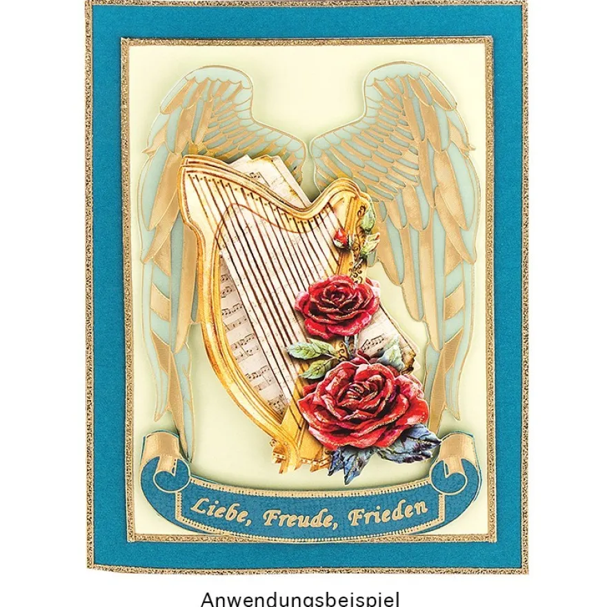 Gravur-Sticker, Engel & Engelsflügel, transparent/gold, 10 Bogen