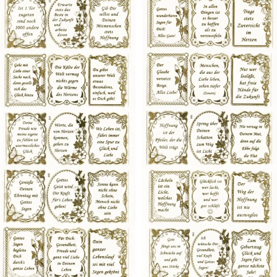 Gravur-Sticker, Liebe, Glaube, Hoffnung, transparent/gold, 10 Bogen