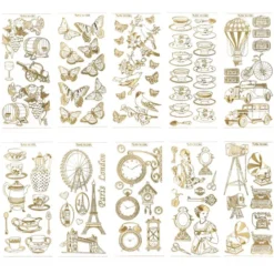 Gravur-Sticker, Nostalgie, transparent/gold, 10 Bogen