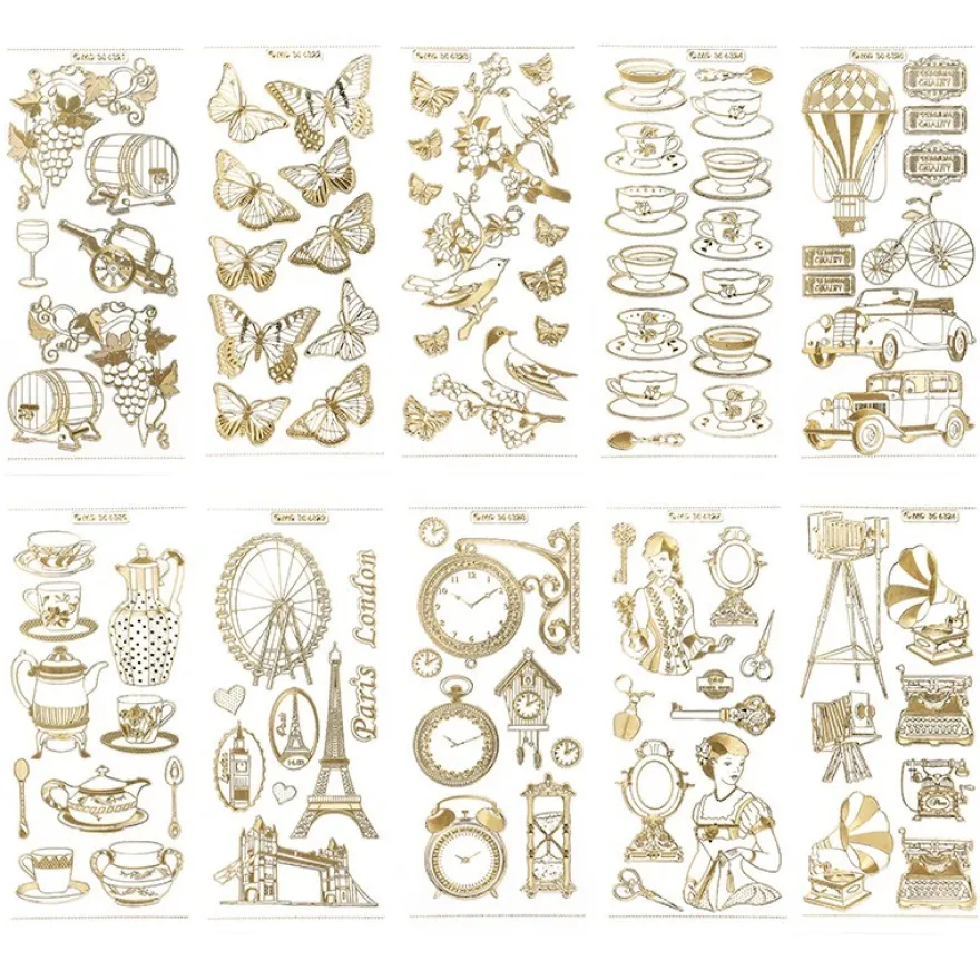 Gravur-Sticker, Nostalgie, transparent/gold, 10 Bogen