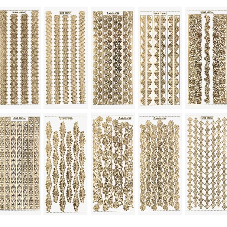 Gravur-Sticker, Spitzen-Bordüren, transparent/gold, 10 Bogen