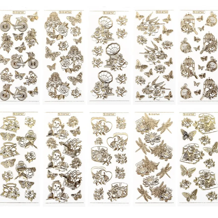 Gravur-Sticker, Vintage, transparent/gold, 10 Bogen