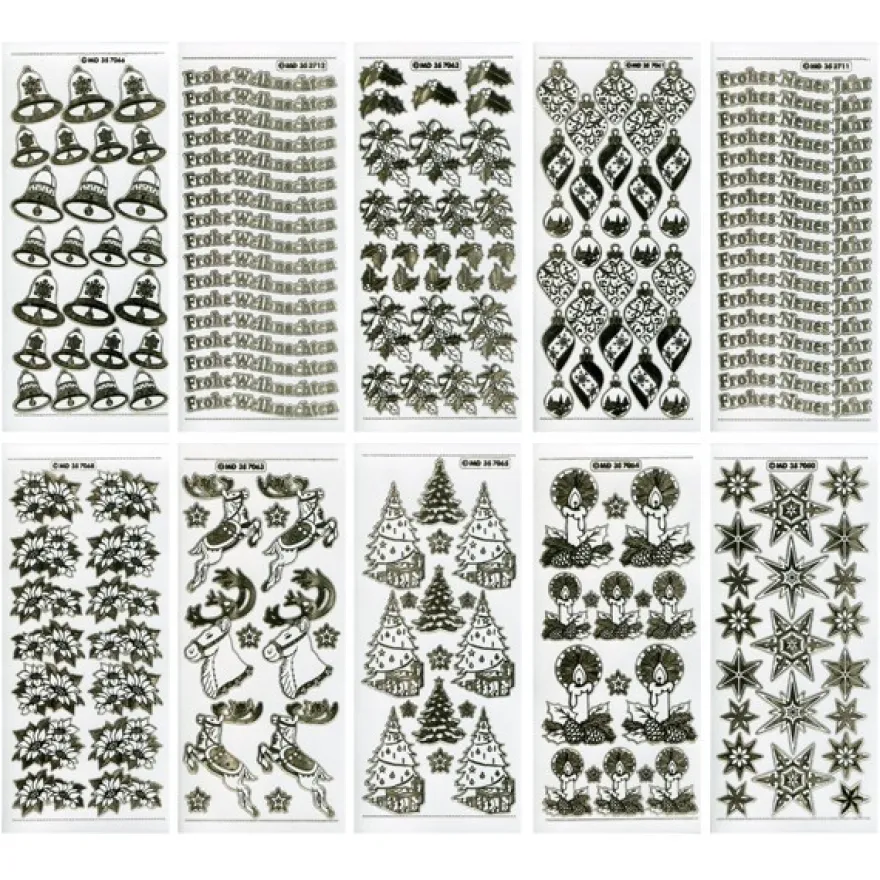 Gravur-Sticker, Weihnachts-Ornamente, transparent/gold, 10 Bogen