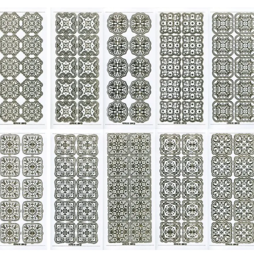 Gravur-Sticker, 100 Zier-Quadrate, transparent/gold, 10 Bogen