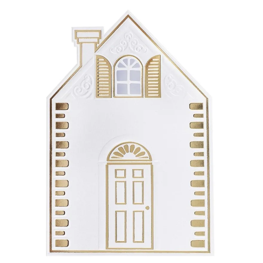 Grußkarten, Haus, geprägt & folienveredelt, naturweiß, B6, inkl. Umschläge, 10 Stück