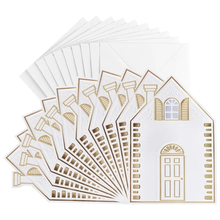 Grußkarten, Haus, geprägt & folienveredelt, naturweiß, B6, inkl. Umschläge, 10 Stück