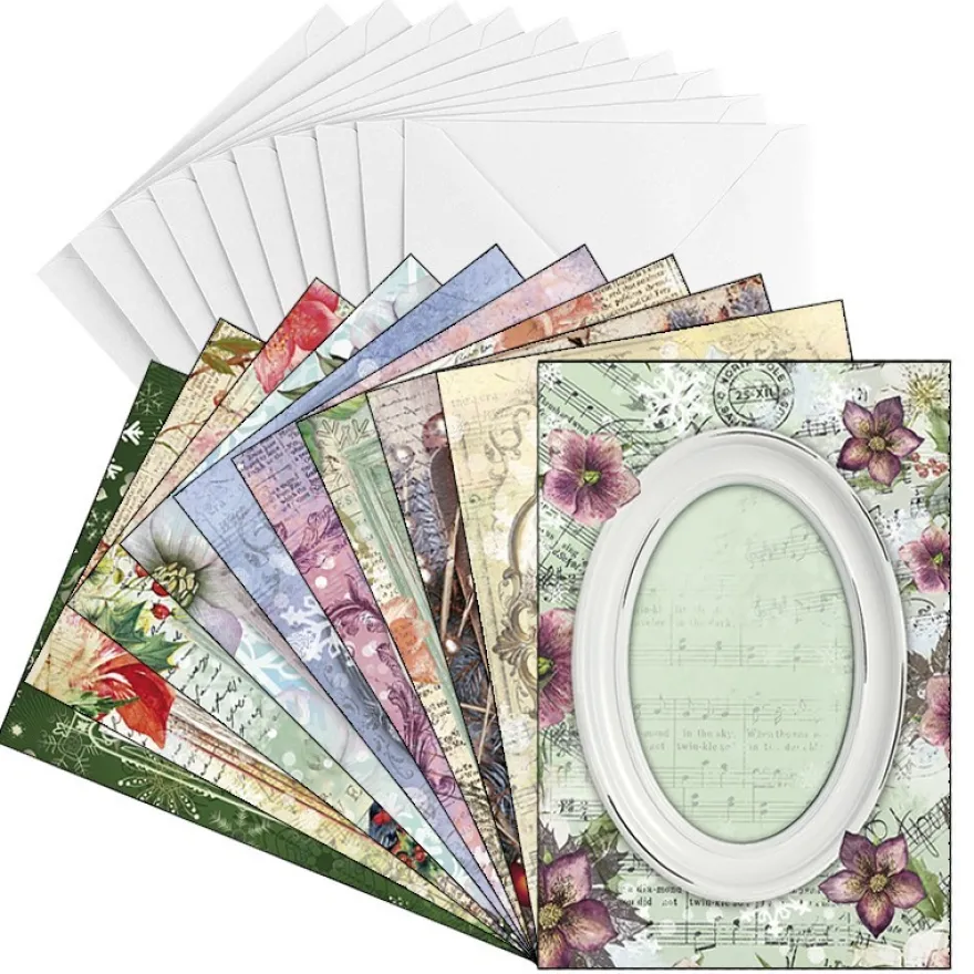 Grußkarten, Rahmen, Winter/Weihnachten, B6, 250g/m², 10 versch. Designs, inkl. Umschläge, 10 Stück