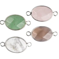 Halbedel-Schmucksteine, grüner Aventurin, Achat, Magnesit, Rosenquarz, 26mm x 14mm x 5mm, 4 Stück