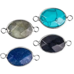 Halbedel-Schmucksteine, Labradorit, Sandstein, Aventurin, Türkis, 29mm x 14mm x 5mm, 4 Stück