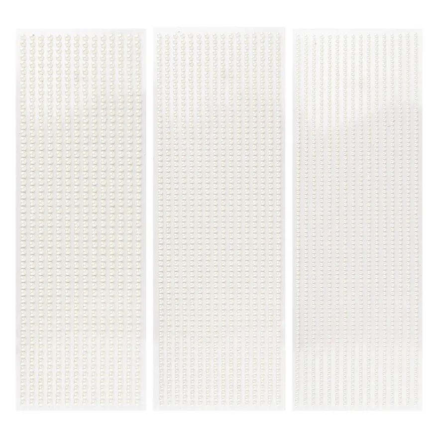 Halbperlen-Bordüren, 10cm x 30cm, rund: Ø 3mm, Ø 4mm, Ø 5mm, selbstklebend, naturweiß, 3 Bogen
