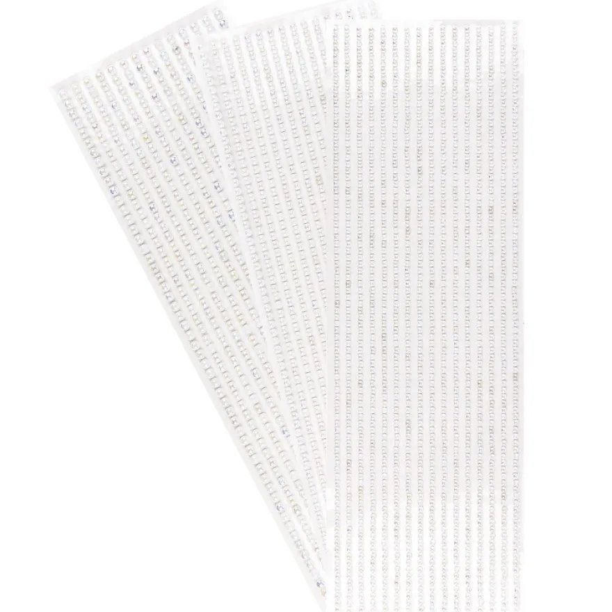 Halbperlen-Bordüren, rund: Ø 3mm, Ø 4mm, Ø 5mm, selbstklebend, weiß-irisierend, 3 Bogen