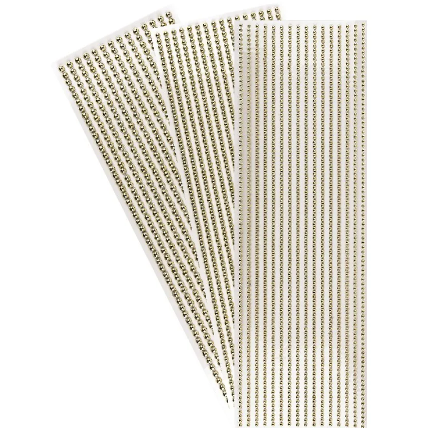 Halbperlen-Bordüren, rund: Ø 3mm, Ø 4mm, Ø 5mm, selbstklebend, spiegel-hellgold, 3 Bogen