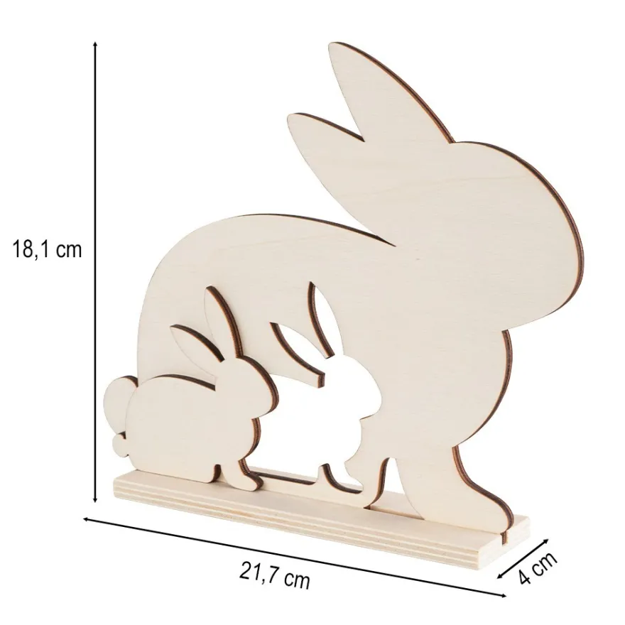 Hase mit Hasenkind, aus Holz, zum Aufstellen, 21,7cm x 4cm x 18,1cm