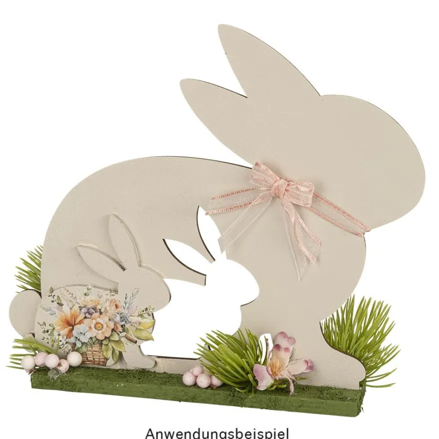 Hase mit Hasenkind, aus Holz, zum Aufstellen, 21,7cm x 4cm x 18,1cm