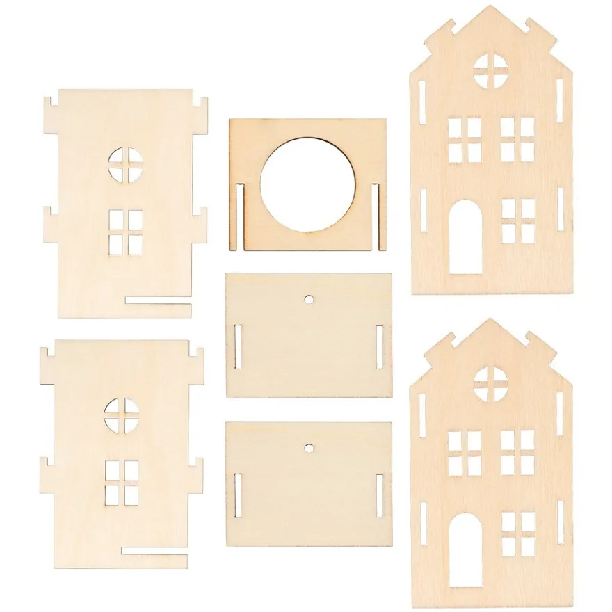 Haus aus Holz, zum Zusammenstecken, Design 2, 7cm x 6,1cm x 11cm