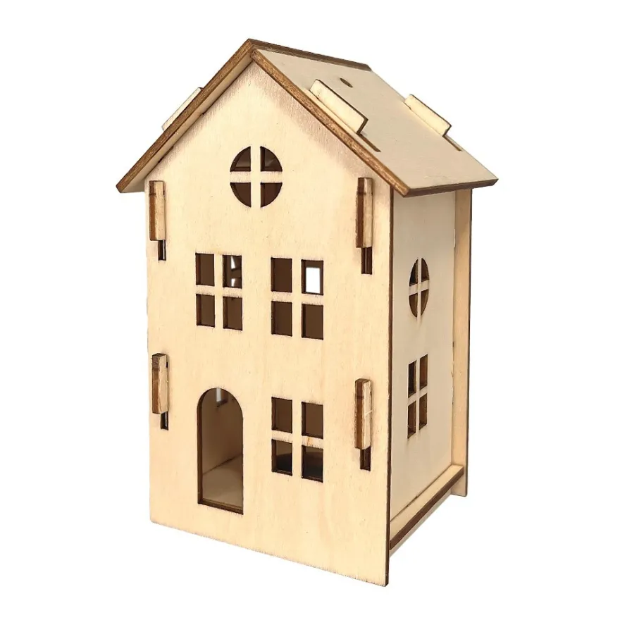 Haus aus Holz, zum Zusammenstecken, Design 2, 7cm x 6,1cm x 11cm