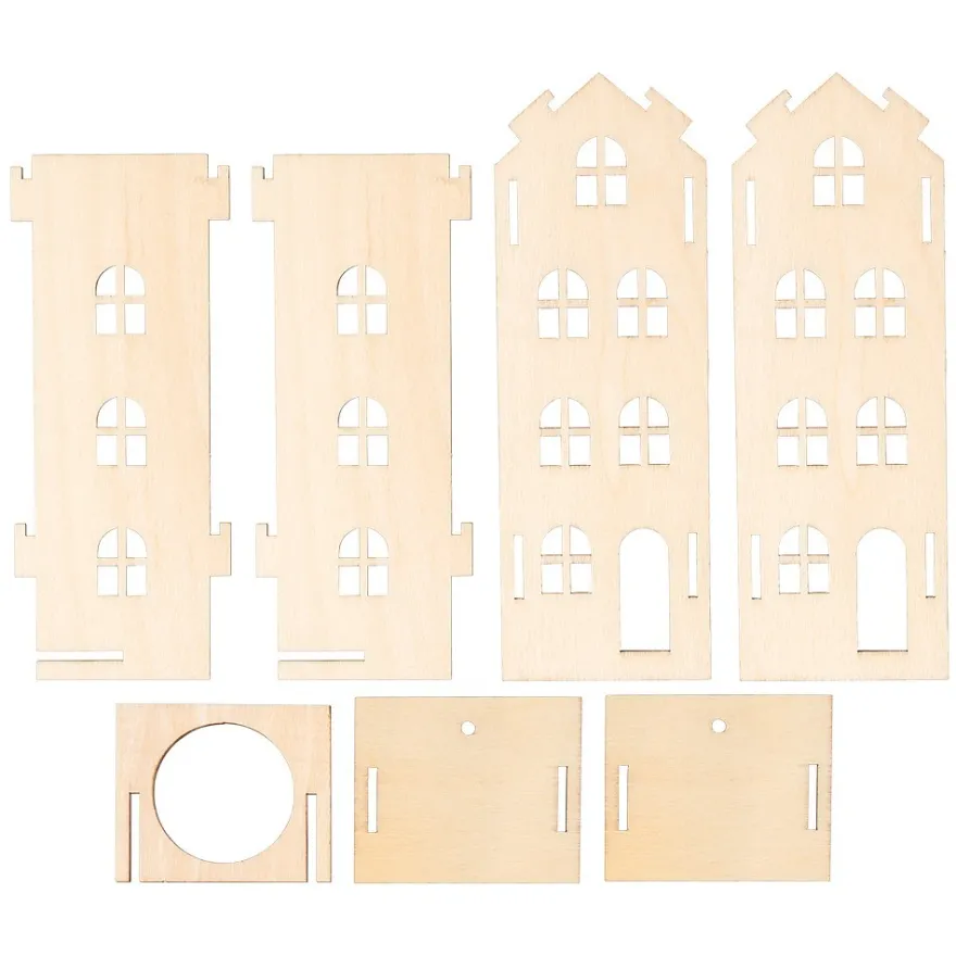 Haus aus Holz, zum Zusammenstecken, Design 3, 7cm x 5,6cm x 15,5cm
