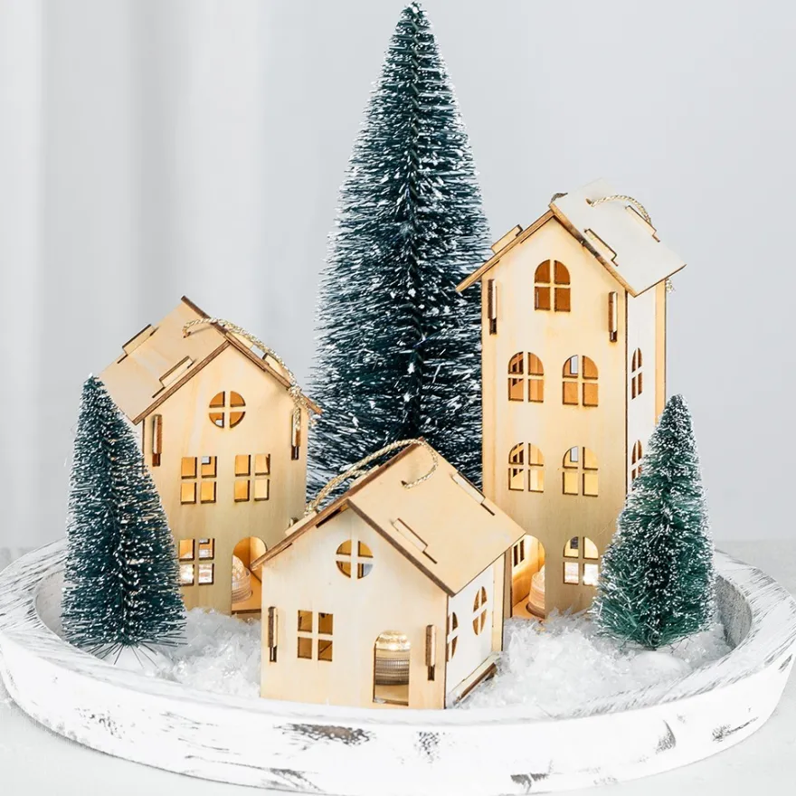 Haus aus Holz, zum Zusammenstecken, Design 3, 7cm x 5,6cm x 15,5cm