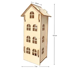 Haus aus Holz, zum Zusammenstecken, Design 3, 7cm x 5,6cm x 15,5cm
