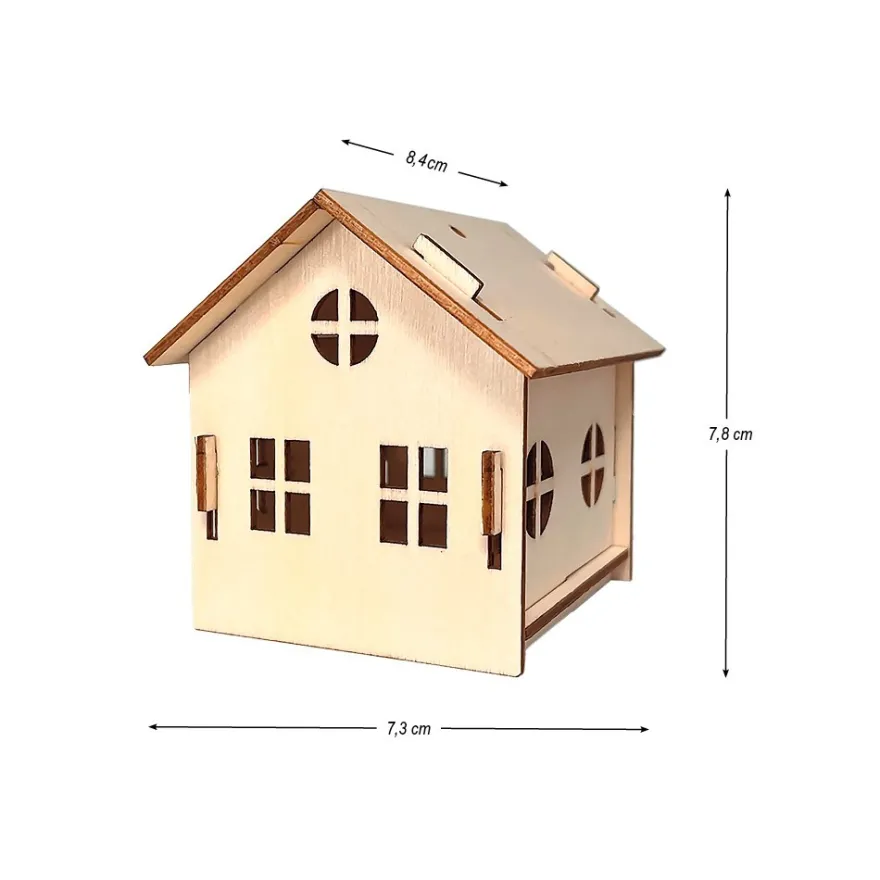 Haus aus Holz, zum Zusammenstecken, Design 1, 7,3cmx8,4cmx7,8cm