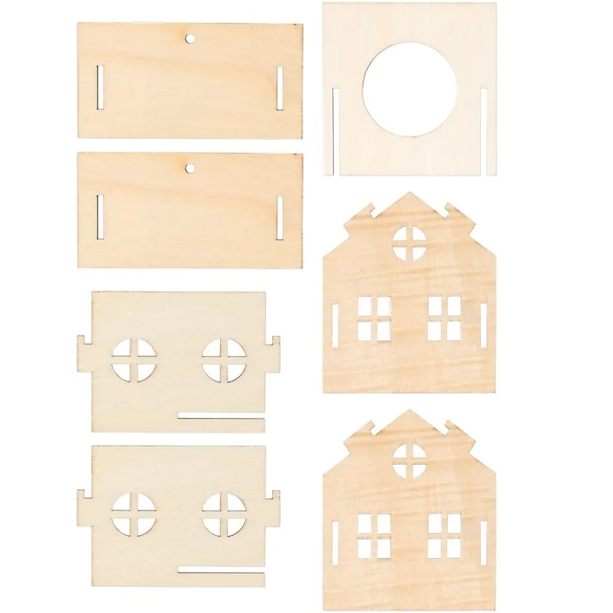 Haus aus Holz, zum Zusammenstecken, Design 1, 7,3cmx8,4cmx7,8cm