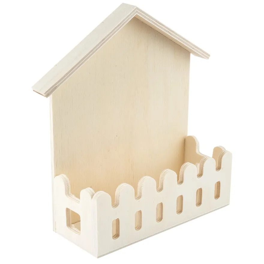Haus mit Zaun, Holz, 13cm x 16cm x 5cm, zum Aufstellen