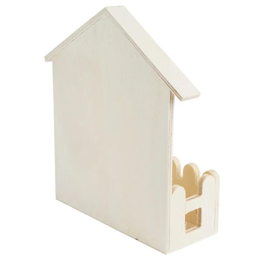 Haus mit Zaun, Holz, 13cm x 16cm x 5cm, zum Aufstellen