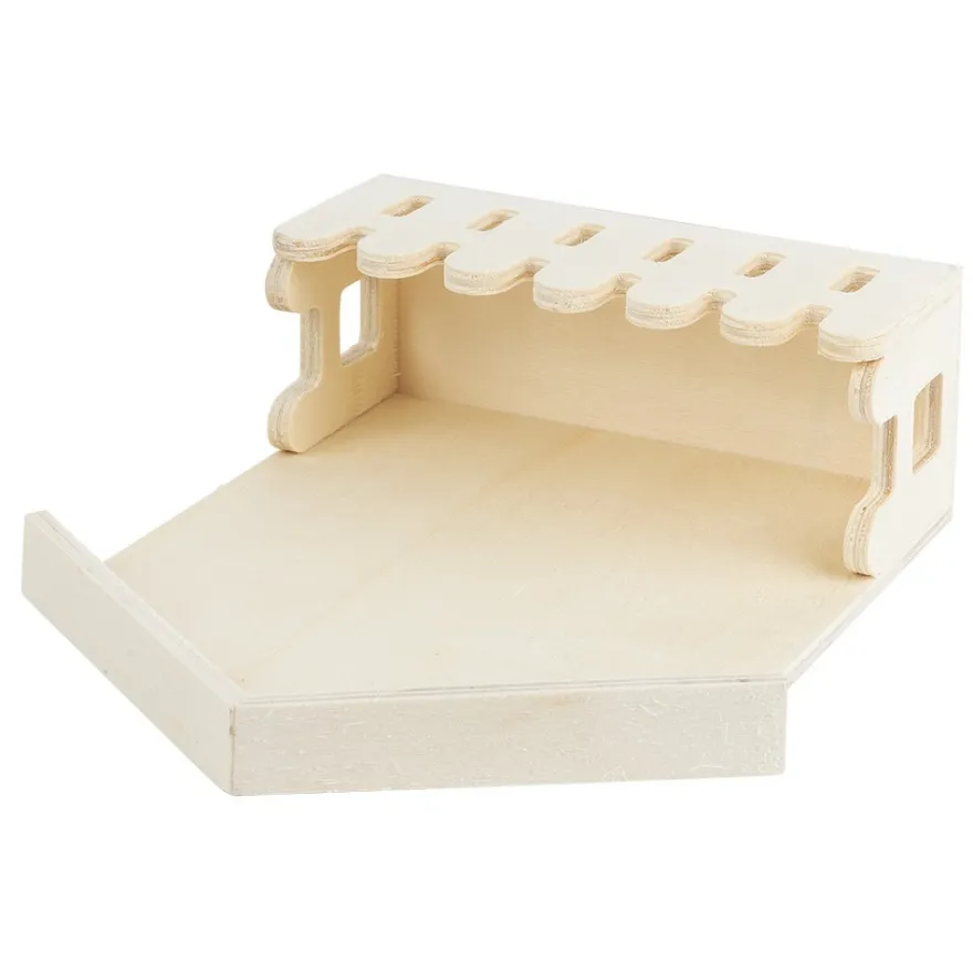 Haus mit Zaun, Holz, 13cm x 16cm x 5cm, zum Aufstellen