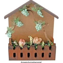 Haus mit Zaun, Holz, 13cm x 16cm x 5cm, zum Aufstellen