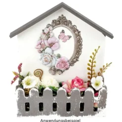 Haus mit Zaun, Holz, 13cm x 16cm x 5cm, zum Aufstellen
