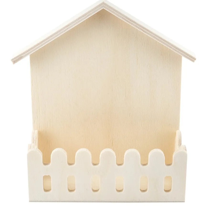 Haus mit Zaun, Holz, 13cm x 16cm x 5cm, zum Aufstellen