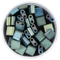 Hämatit-Perlen, Quadrat, 6mm x 6mm x 3mm, matt-grünblau changierend, 30 Stück
