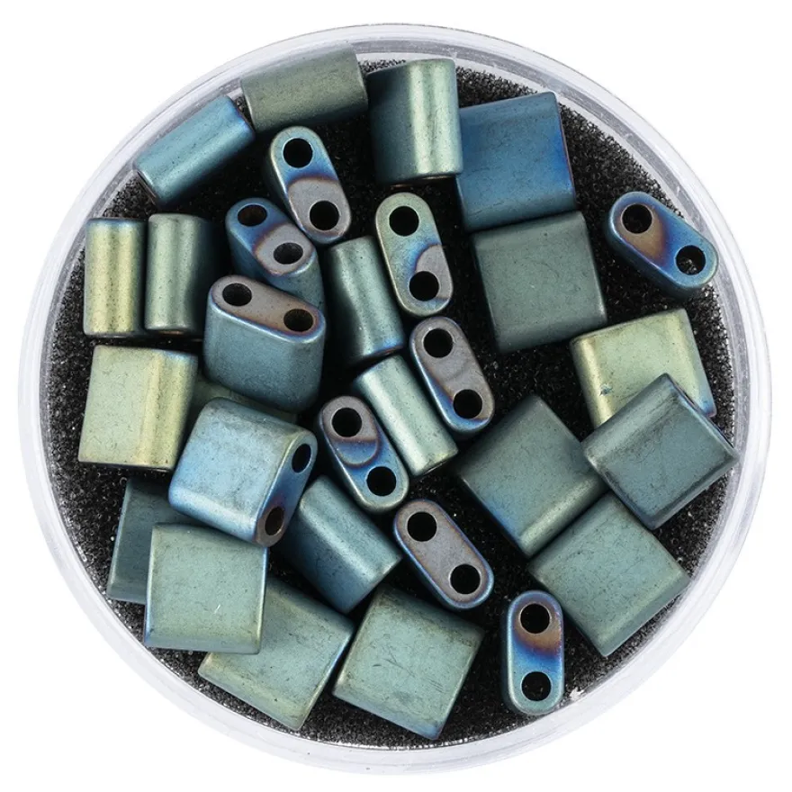Hämatit-Perlen, Quadrat, 6mm x 6mm x 3mm, matt-grünblau changierend, 30 Stück