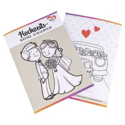 Hochzeits- Rätsel- & Malbuch, DIN A5, 200g/m², inkl. Buntstifte, 10 Stück