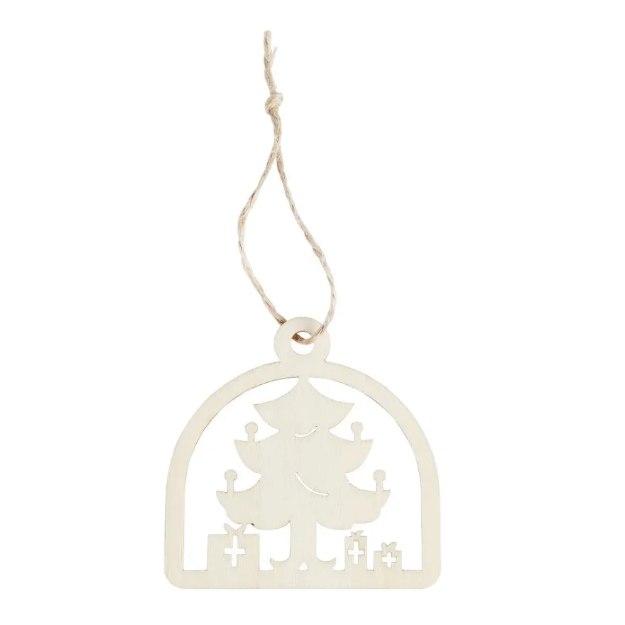 Holz-Anhänger, Weihnachtsszene, 8cmx8cm, flach, 2mm stark, inkl. Jutebänder, 10 Stück