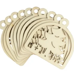 Holz-Anhänger, Weihnachtsszene, 8cmx8cm, flach, 2mm stark, inkl. Jutebänder, 10 Stück
