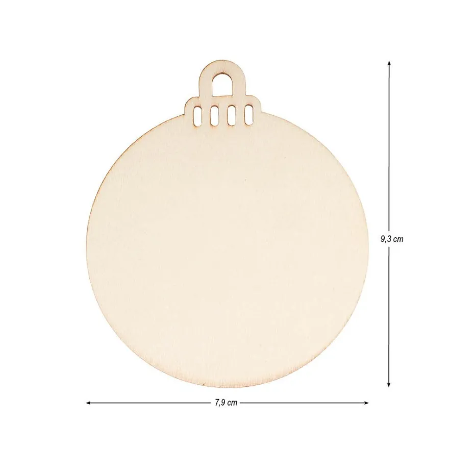 Holz-Baumschmuck, Kugeln, Rohlinge, 9,3cm x 7,9cm, flach, 1,7mm stark, 50 Teile