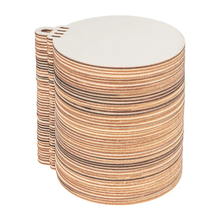 Holz-Baumschmuck, Kugeln, Rohlinge, 9,3cm x 7,9cm, flach, 1,7mm stark, 50 Teile