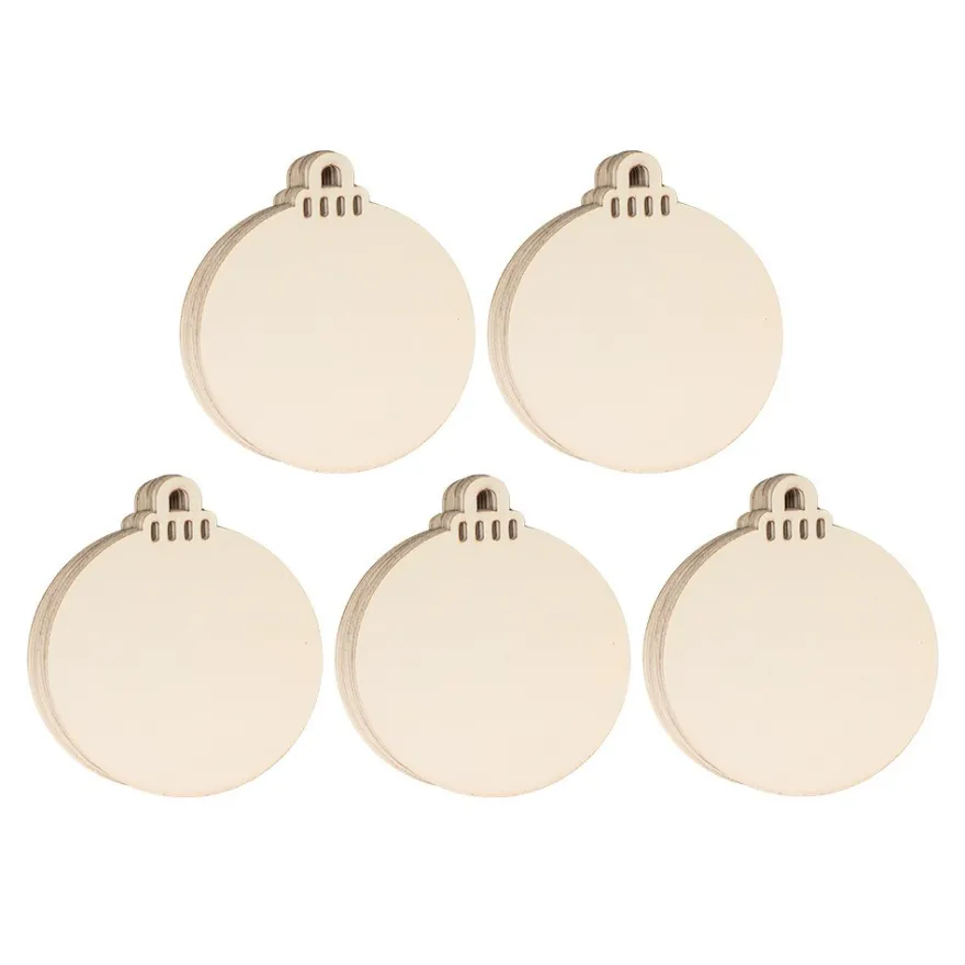 Holz-Baumschmuck, Kugeln, Rohlinge, 9,3cm x 7,9cm, flach, 1,7mm stark, 50 Teile
