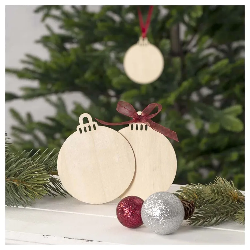 Holz-Baumschmuck, Kugeln, Rohlinge, 9,3cm x 7,9cm, flach, 1,7mm stark, 50 Teile