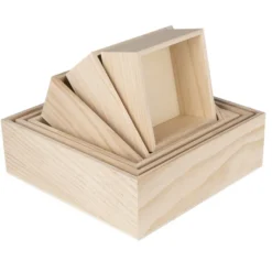 Holz-Boxen, Quadrate, offen, verschiedene Größen, 6 Stück
