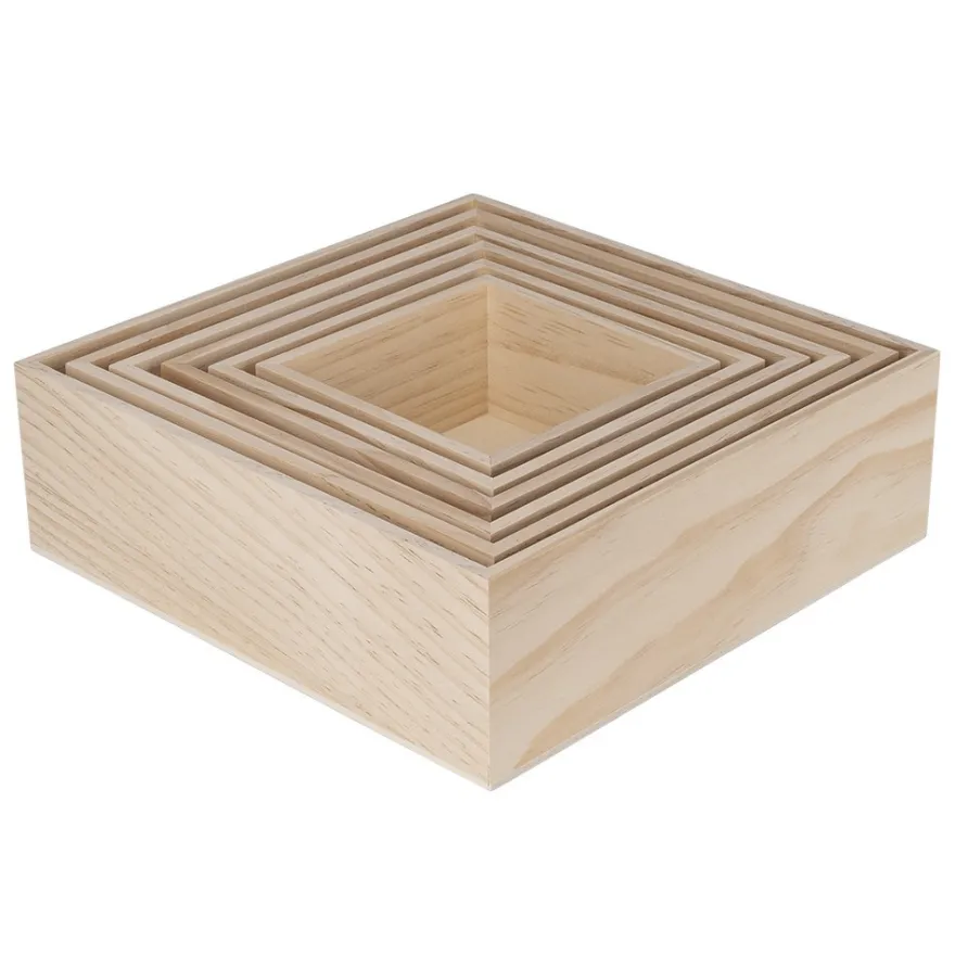 Holz-Boxen, Quadrate, offen, verschiedene Größen, 6 Stück