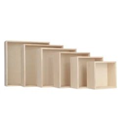 Holz-Boxen, Quadrate, offen, verschiedene Größen, 6 Stück