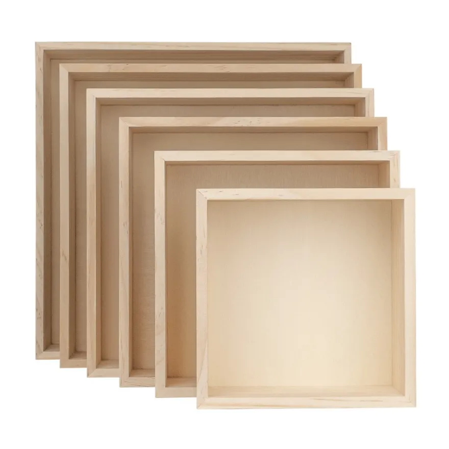 Holz-Boxen, Quadrate, offen, verschiedene Größen, 6 Stück